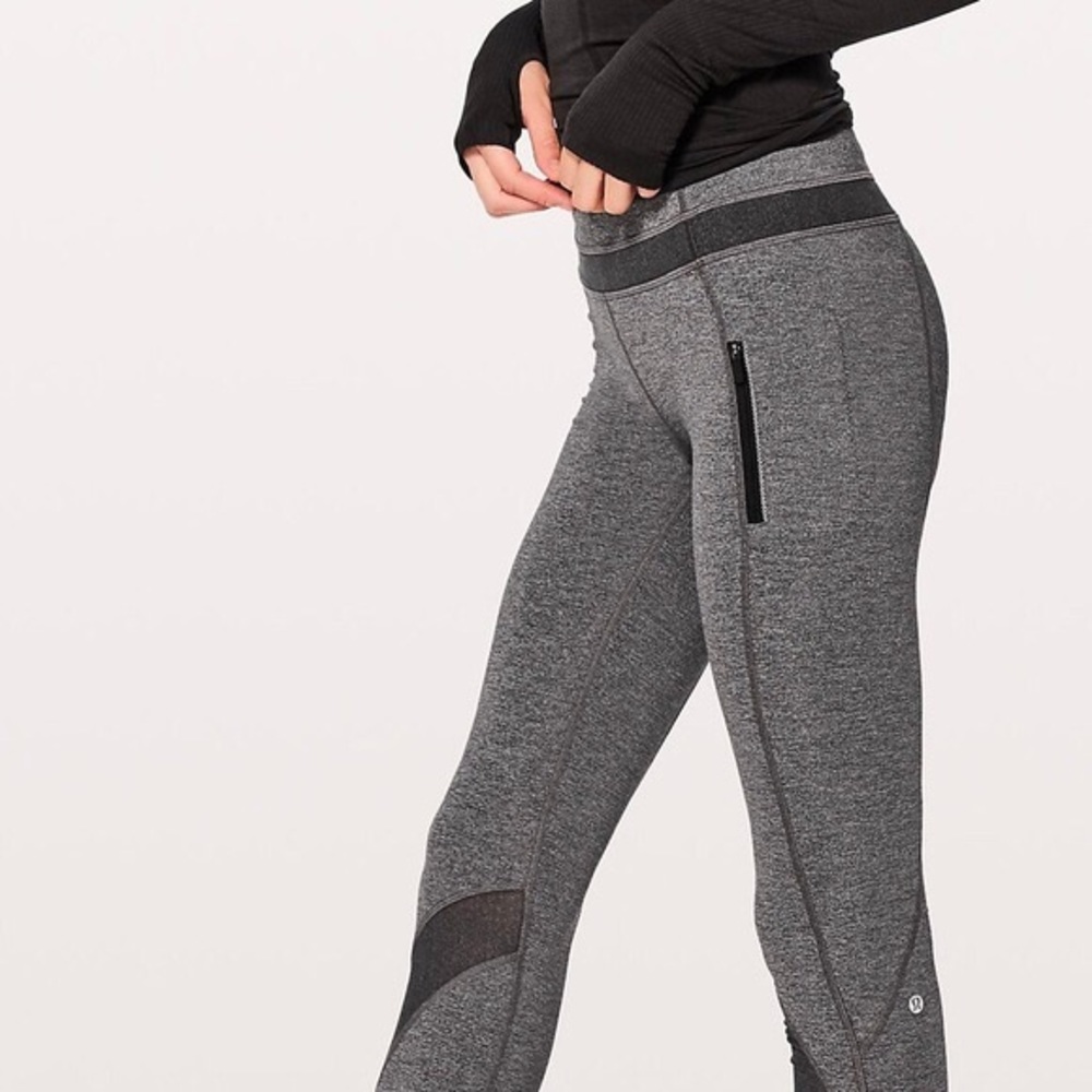 Grey and Black Mesh Lululemon Crop Leggings